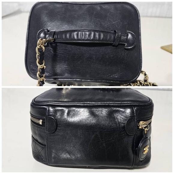 Authentic CHANEL Vanity Cosmetic Bag Leather Black - Picture 4 of 11